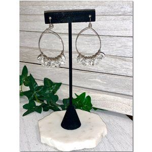 Silver & Crystal Dangle Hoop Earrings EUC